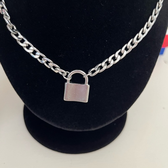 Sterling Silver Lock Necklace - Picture 3 of 3